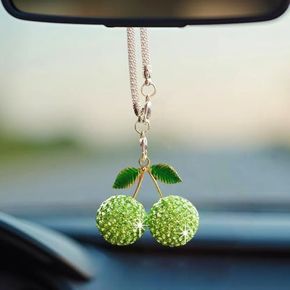 Bling Cherry Car Hanging Ornament, Cute Crystal Rear View Mirror Pendant by YOYLMAL