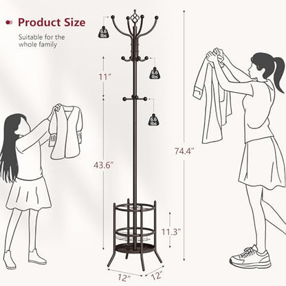 Tajsoon Coat Rack with Umbrella Stand, Coat Tree With 16 Hooks - Image 2