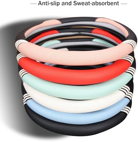 Small 14 inch Cute Leather Steering Wheel Cover Black - Image 3