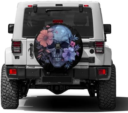 Delerain Skull with Pastel Flowers Spare Tire Cover with Backup Camera Hole by Delerain
