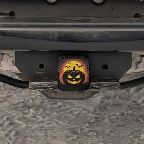 Swono Pumpkin Car Towing Hitch Covers Scary Halloween Pumpkin Moon Bats Square - Image 5