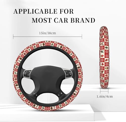 Checkered Christmas Steering Wheel Cover 15In + 2Checkered Car Cup Coasters - Image 2