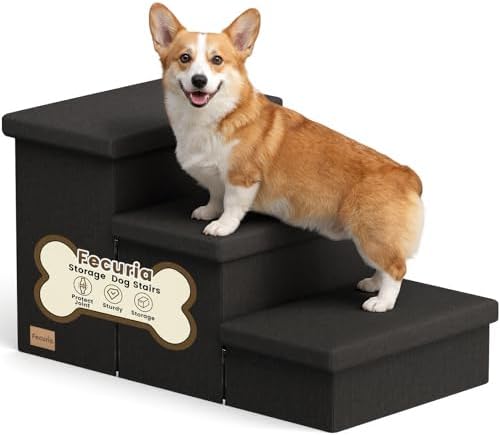 3-Step Wide Dog Stairs with Storage 18" H, Non-Slip Sturdy Pet Steps by Fecuria