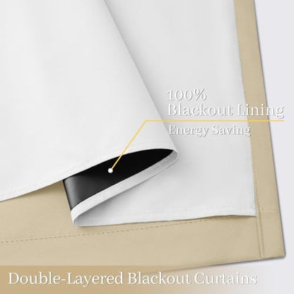 Yakamok Beige 100% Blackout Curtains 96 Inches Long - Image 4