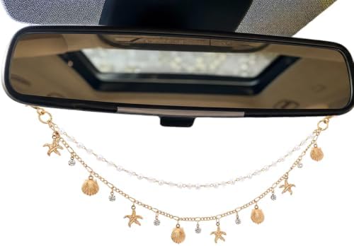 Rear View Mirror Charm Ocean Double Chain Pearl Beach Car Decor by LuneClat
