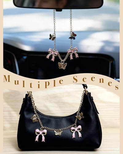 Steering Wheel Charm Accessory Pink Bow Butterfly Pendant Car Decor Rearview - Image 5