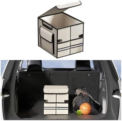 Car Trunk Organizer with Lid Collapsible Oxford Cloth Beige by KHGUZ
