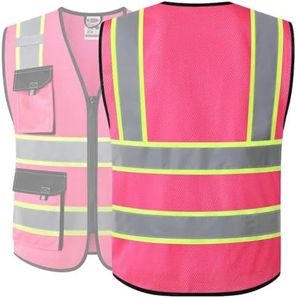 JKSafety Safety Vest for Men Women Hi Vis Reflective Vest JK220 Pink XL - Image 5