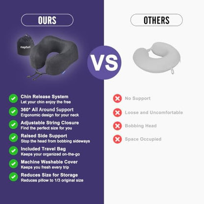 napfun Neck Pillow for Travel, Memory Foam Airplane Pillow, Full Black - Image 4