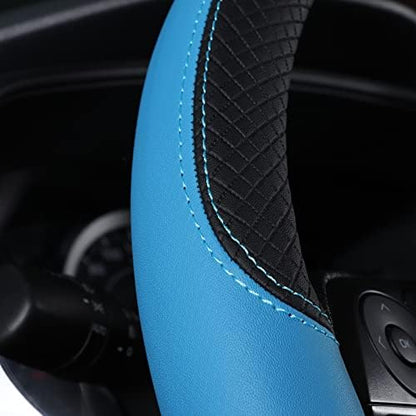 Auto Car Genuine Leather Steering Wheel Cover Anti Slip Wrap 15" - Image 4