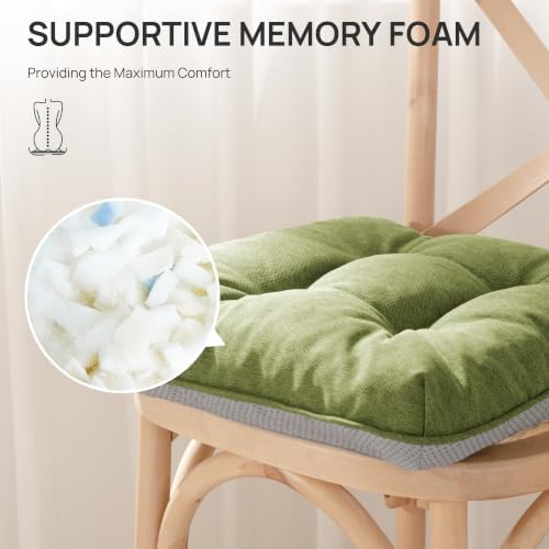 Love's cabin Memory Foam Chair Cushions Set of 4, 19 Inch, Olive Green - Image 4
