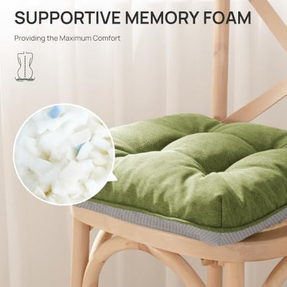 Love's cabin Memory Foam Chair Cushions Set of 4, 19 Inch, Olive Green - Image 4