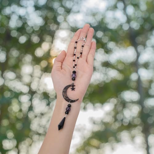 Black Moon Witchy Car Mirror Charm Crystal Hanging Ornament - Image 3