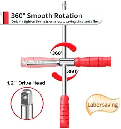 4 Way Lug Wrench, Extended Tire Iron, 1/2" Drive, 17/19mm & 21/23mm - Image 2
