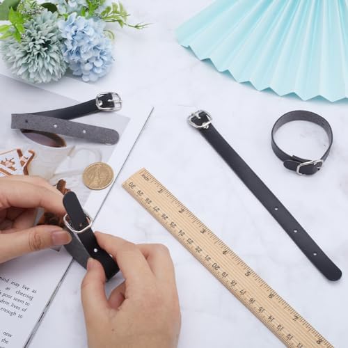 GORGECRAFT 10Pcs PU Leather Luggage Labels Strap Adjustable Faux Black Luggage - Image 3