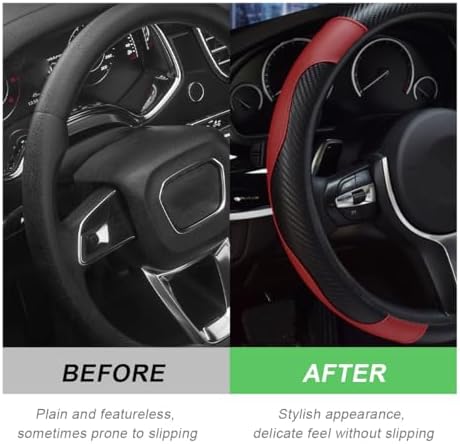 DXNQ Car Steering Wheel Cover, 15 Inch Carbon Fiber Leather Stitching Color - Image 4
