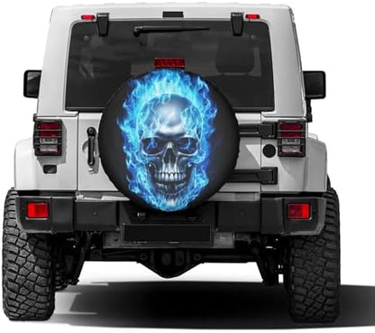 Delerain Spare Tire Cover Skull Head Blue Fire Wheel Covers Sun Protection - Image 2