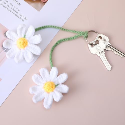 Ymapinc Crochet Car Accessories, Cute Hanging Rear View Mirror Decor Daisy - Image 7
