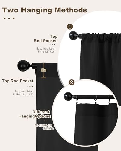 Outdoor Curtains for Patio Waterproof Rod Pocket 4 Pcs 54x84 Inch Black - Image 3