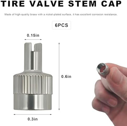 6 PCS Tire Valve Stem Caps, Nickel-Plated Metal Tyre Dust Caps - Image 2