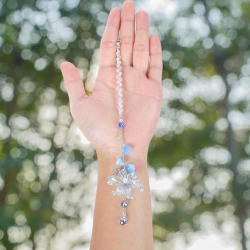 Lily Leaf Car Charm Blue Summer Waterlily Floral Suncatcher - Image 3