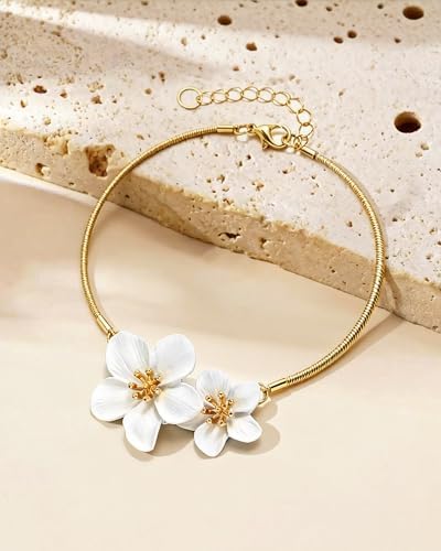 Steering Wheel Charm Accessory Hibiscus White Flower Chain Pendant Car Decor - Image 3