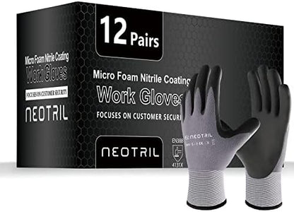 NEOTRIL Safety Work Gloves MicroFoam Nitrile Coated-3/6/12/36 Pairs, Breathable by NEOTRIL