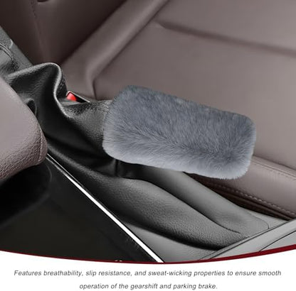 2PCS Fluffy Car Gear Shift Knob & Handbrake Cover, Comfortable Plush Shifter - Image 3
