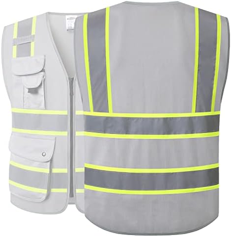 JKSafety Safety Vest for Men Women Reflective Hi Vis JK901 Grey XL - Image 2
