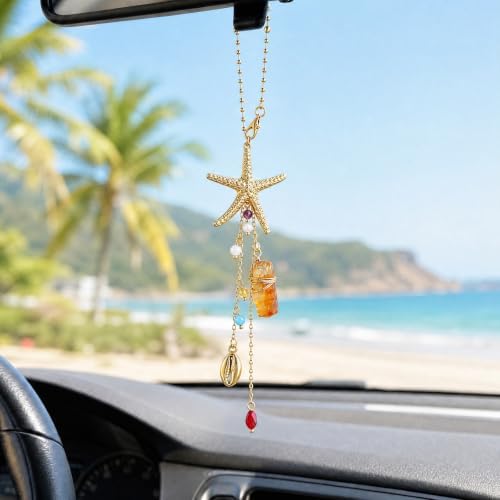 Crystal Starfish Rearview Mirror Charm, Women Decor Gift - Image 2