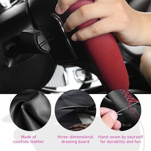 Ziciner Genuine Leather Steering Wheel Cover, Stitch on Wrap, Breathable - Image 3