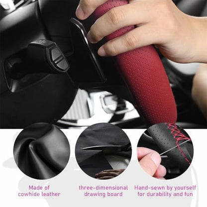 Ziciner Genuine Leather Steering Wheel Cover, Stitch on Wrap, Breathable - Image 3
