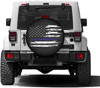 American Flag Thin Blue Line Spare Tire Cover Dust-Proof Wheel Tire Cover Fit - Image 4