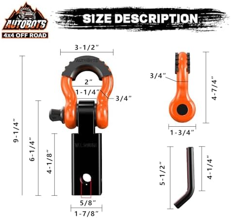AUTOBOTS Tow Hitch Receiver 2" Shackle Hitch Receiver Orange - Image 4