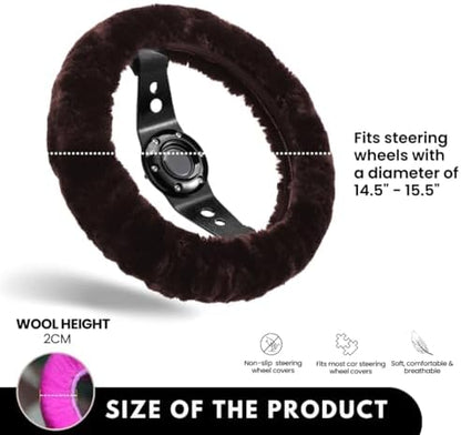 Andalus Brands Luxury Fluffy Car Steering Wheel Covers – Genuine Merino - Image 3