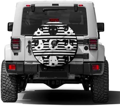 Black White Stripes Dog Heads Spare Tire Cover by Foruidea