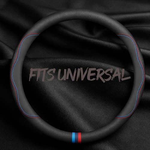 Leather Car Steering Wheel Cover, Tricolor Sporty Style, Breathing Laser by TRROCC