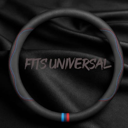 Leather Car Steering Wheel Cover, Tricolor Sporty Style, Breathing Laser by TRROCC
