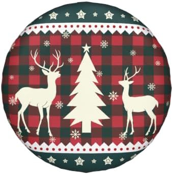 Winter Elk Deer Xmas Tree Spare Tire Cover Red Green Plaid - Image 2