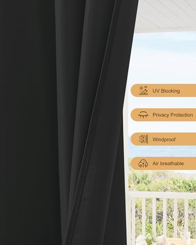 Outdoor Curtains for Patio Waterproof Rod Pocket 4 Pcs 54x84 Inch Black - Image 5