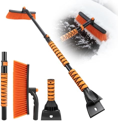 39" Extendable Snow Brush & Ice Scraper, 360° Pivoting Head by HOEDUI