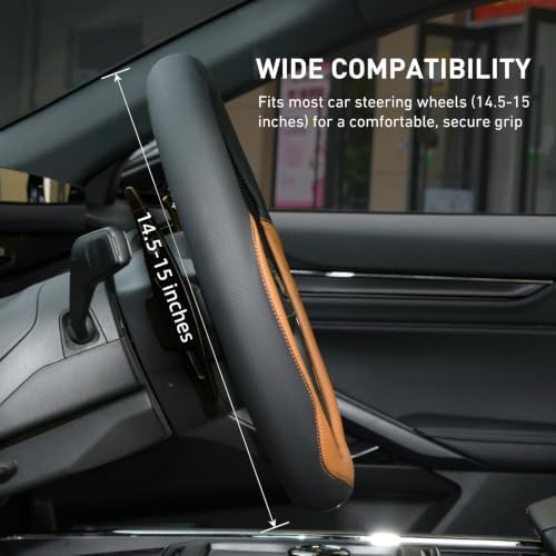 Valleycomfy Microfiber Leather Steering Wheel Cover 14.5"-15" Brown - Image 4