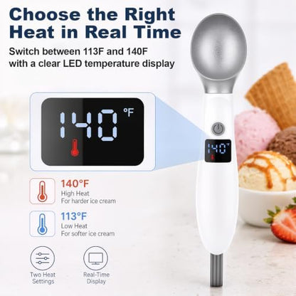 GVODE Heated Ice Cream Scoop, Rechargeable Electric Scooper, LED Display - Image 3