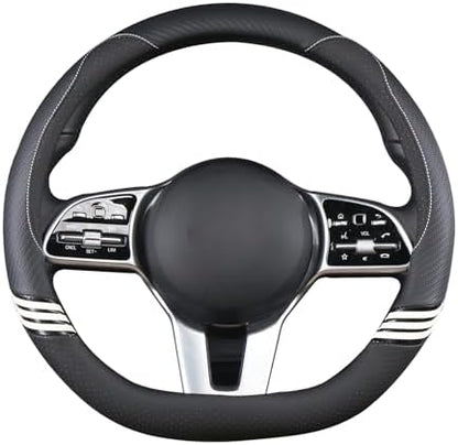 15 inch Cute Leather D Shape Steering Wheel Cover Black - Image 3