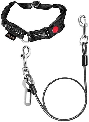 Chew Proof Dog Car Seat Belt, 2 in 1 Steel Cable Dog Car Accessories Headrest by CHZUOBER