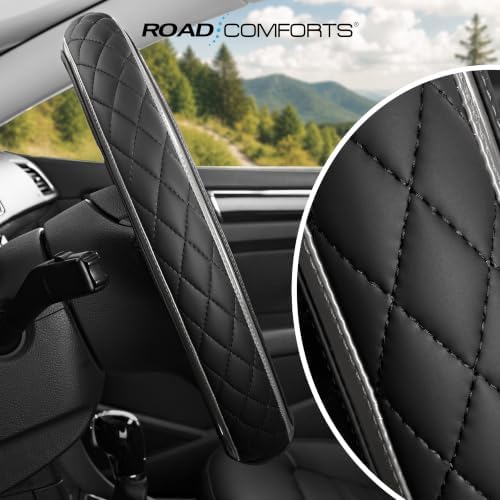 Road Comforts Leather Steering Wheel Cover – Black & Gray, Universal Fit - Image 6