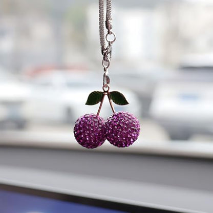 Bling Cherry Car Rear View Mirror Charm, Sparkly Rhinestones Automotive by Unknown
