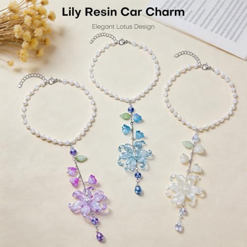 Purple Waterlily Leaf Resin Car Charm – Rearview Mirror Hanging Decor - Image 2