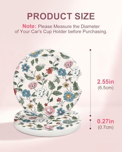 Swooflia Floral Absorbent Ceramic Car Coasters Set of 2, Cute Botanical - Image 2