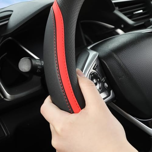 Szttswamp Car Steering Wheel Cover, Microfiber Leather Red 14.5-15 Inch - Image 4